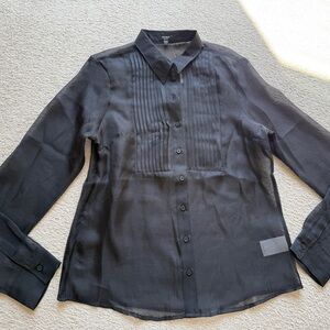 Express Black Sheer Pintuck Button-Up Blouse